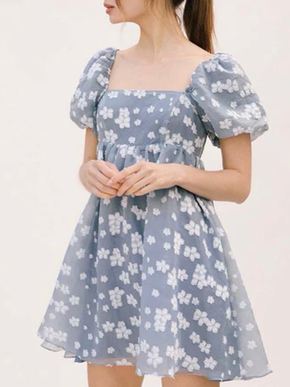 White Cherry Blossom Flowers Baby Doll Dress